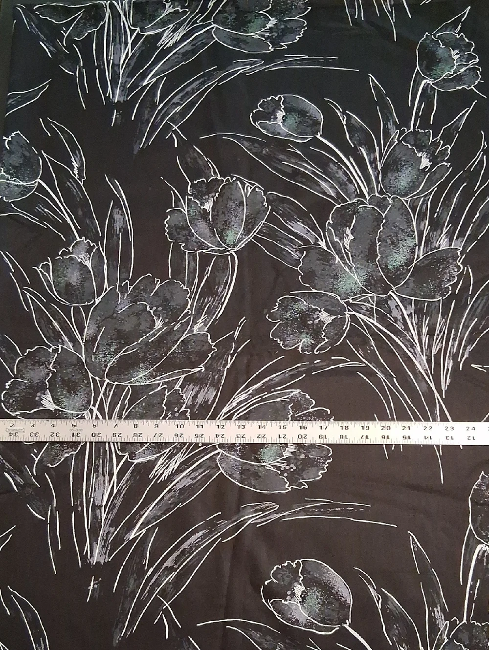 Home Dec Fabric Black Floral Tulip Print Fabric Yardage From Vintage Chris Stone